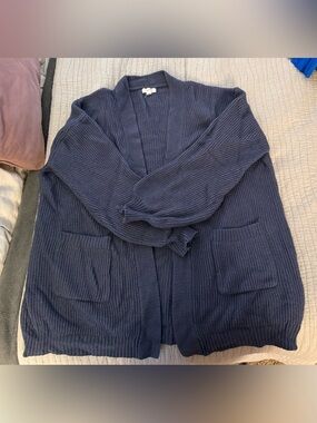 Debut Navy Ribbed Open-Front Cardigan